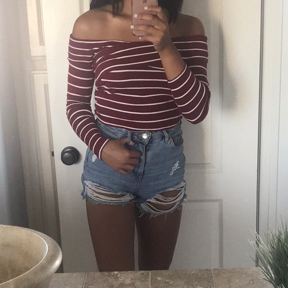 red striped off the shoulder top - Picture 2 of 2